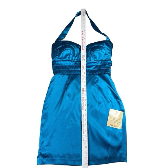 Arden B Sweetheart Double Rope Halter Dress Tropical Turquoise Size 2 Satin Glam - Picture 7 of 8